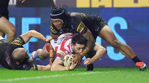 Jake Wardle scoring for Wigan Warriors despite being short of the try line